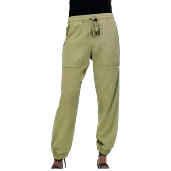 Zara Cargo Linen Jogger Cropped Pants with pockets in Olive Army Green XS - Picture 1 of 12